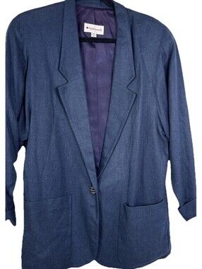 Appleseeds Boxy Linen BlazerVTG Grandma Chic Womens 12 Blue Retro